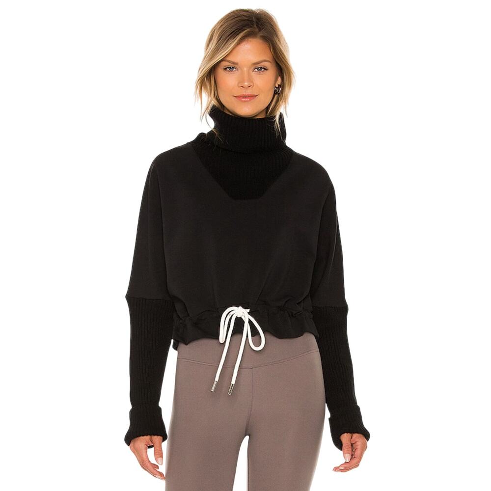 Varley Black Cropped Turtleneck Drawstring Sweatshirt
